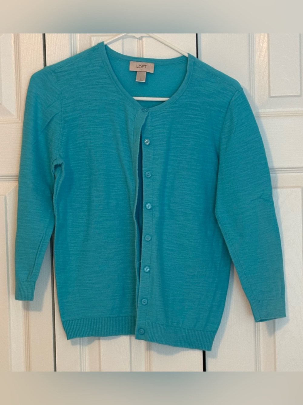 LOFT Teal Crewneck Button Cardigan
